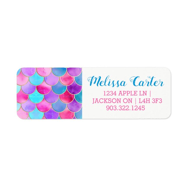 Pink, Purple and Aqua Mermaid Scale Pattern Label (Front)