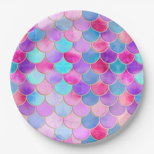 Pink Purple and Aqua Mermaid Scale Pattern Paper Plates