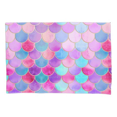 Pink Purple and Aqua Mermaid Scale Pattern Pillow Case