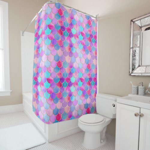 Pink Purple and Aqua Mermaid Scale Pattern Shower Curtain