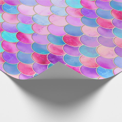 Pink Purple and Aqua Mermaid Scale Pattern Wrapping Paper