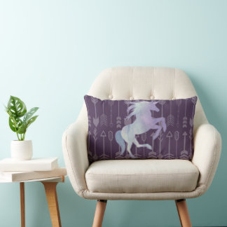 Pink Purple and Black Unicorn & Arrow Pattern Lumbar Pillow