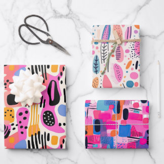 Pink, Purple and Blue Abstract Bohemian Pattern Wrapping Paper Sheets