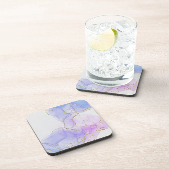 Pink, Purple and Blue Alcohol Ink Beverage Coaster (Right Side)