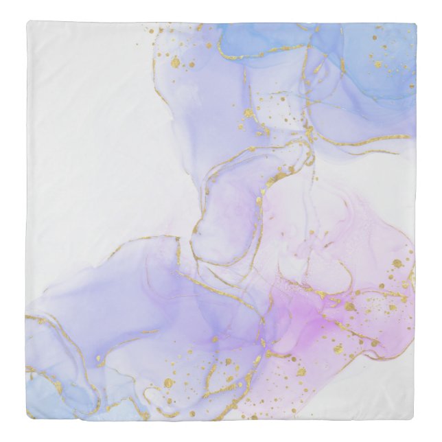 Pink, Purple and Blue Alcohol Ink Duvet Cover (Front)