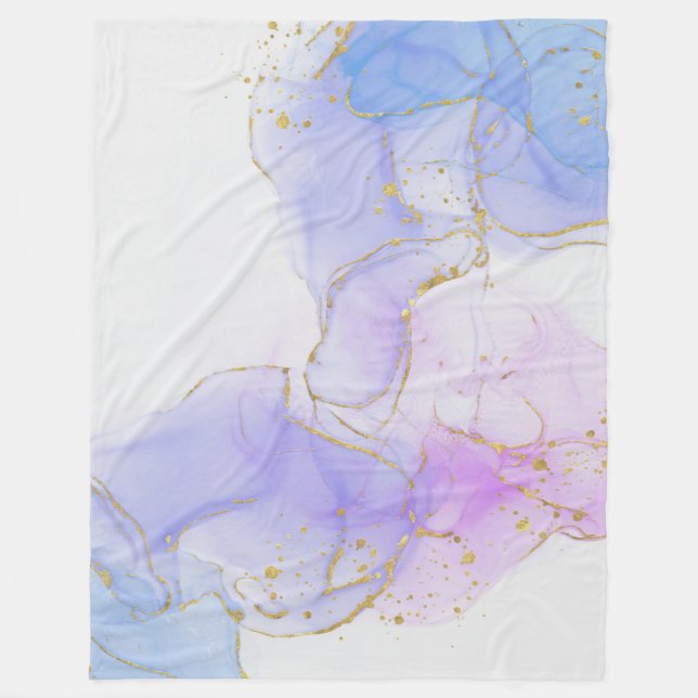 Pink, Purple and Blue Alcohol Ink Fleece Blanket (Front)