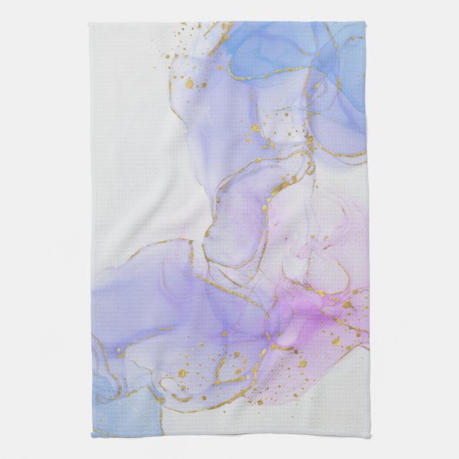 Pink, Purple and Blue Alcohol Ink Kitchen Towel (Vertical)