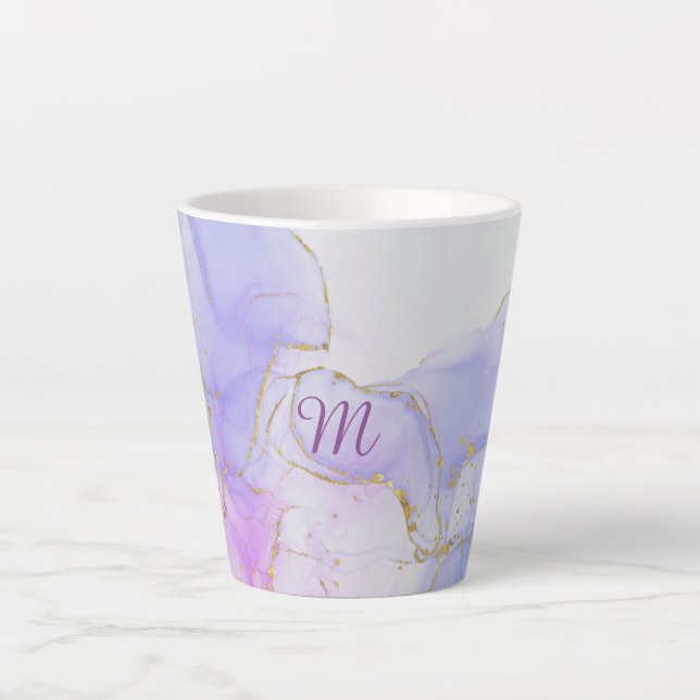 Pink, Purple and Blue Alcohol Ink Latte Mug (Front)