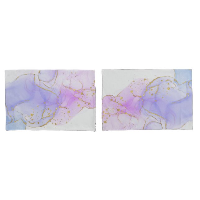 Pink, Purple and Blue Alcohol Ink Pillow Case (Front-Set)