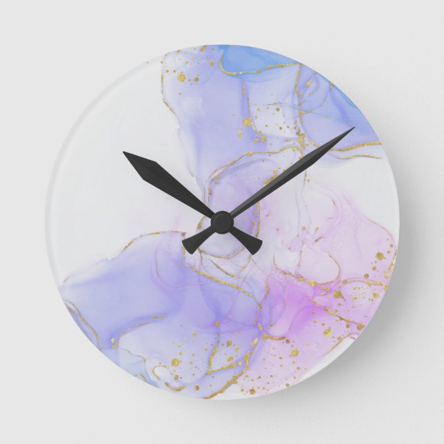 Pink, Purple and Blue Alcohol Ink Round Clock (Front)