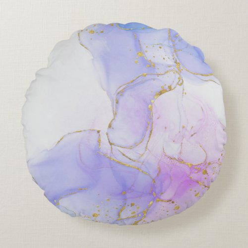 Pink Purple and Blue Alcohol Ink Round Pillow