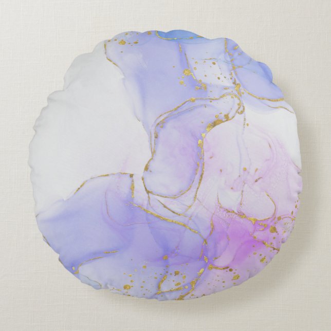 Pink, Purple and Blue Alcohol Ink Round Pillow (Front)