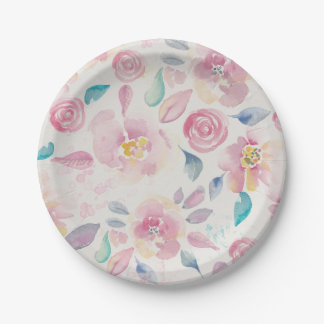 Pink Purple and Blue Floral pattern Paper Plates