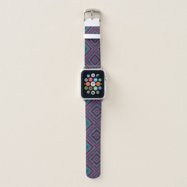 Pink purple and blue geometric pattern apple watch band (Front)