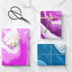 Pink, Purple and Blue Marble Swirls Wrapping Paper Sheets