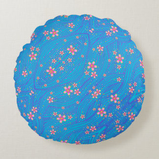 pink purple and blue round pillow