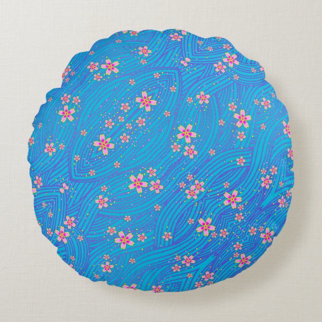 pink purple and blue round pillow (Front)