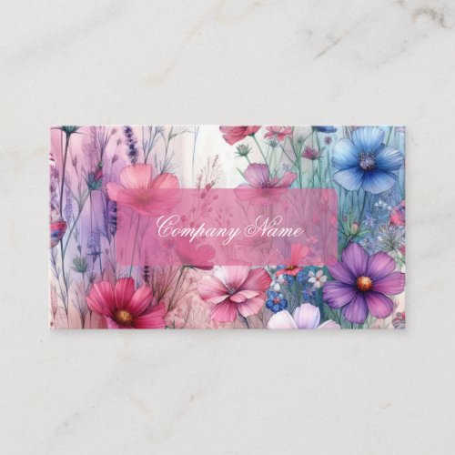 Pink Purple and Blue Wildflower Watercolor Business Card