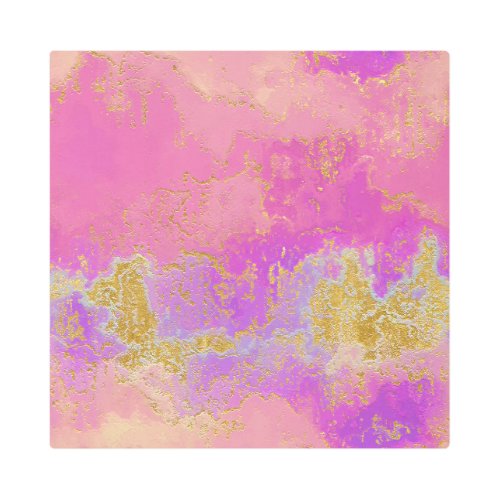 Pink Purple and Gold Abstract Metal Print