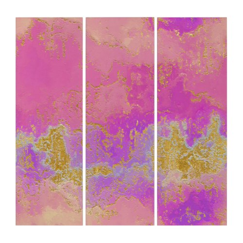 Pink Purple and Gold Abstract Triptych