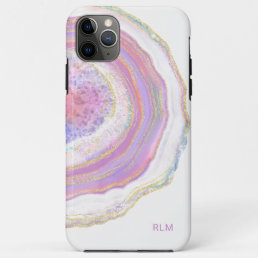 Pink Purple and Gold Marble Geode with Monogram iPhone 11 Pro Max Case