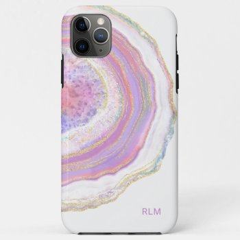 Pink Purple And Gold Marble Geode With Monogram Iphone 11 Pro Max Case by DancingPelican at Zazzle