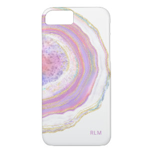 Pink Purple and Gold Marble Geode with Monogram iPhone 8/7 Case