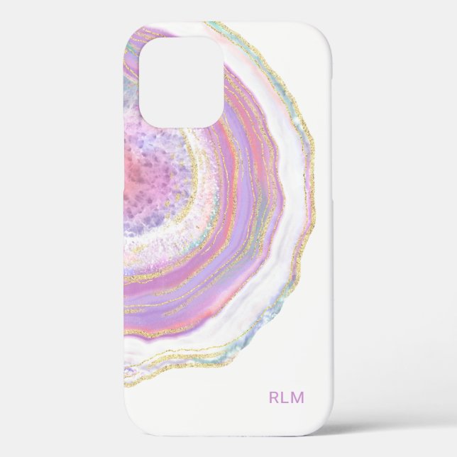 Pink Purple and Gold Marble Geode with Monogram Case-Mate iPhone Case (Back)