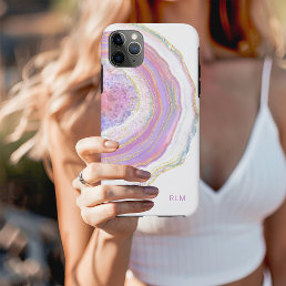 Pink Purple and Gold Marble Geode with Monogram iPhone 17 Pro Max Case