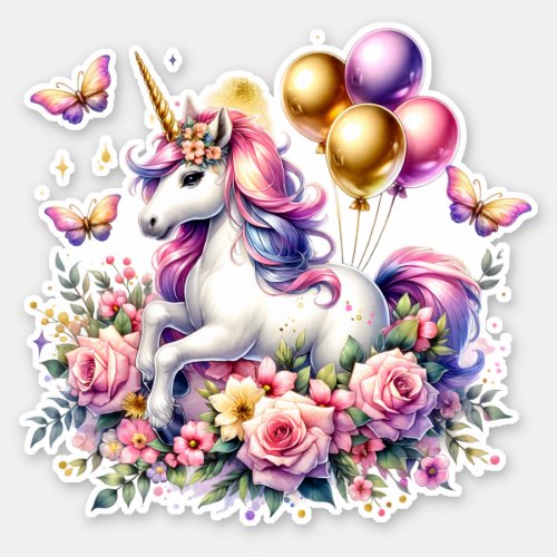 Pink Purple and Gold Unicorn Birthday   Sticker