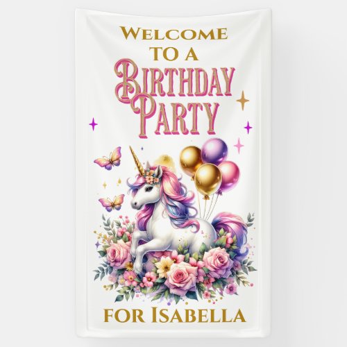 Pink Purple and Gold Unicorn Welcome Birthday  Banner