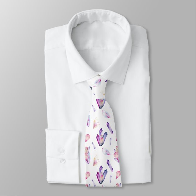 Pink, Purple and Green Crystals Neck Tie (Tied)