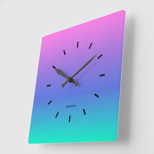 Pink purple and green gradient background square wall clock