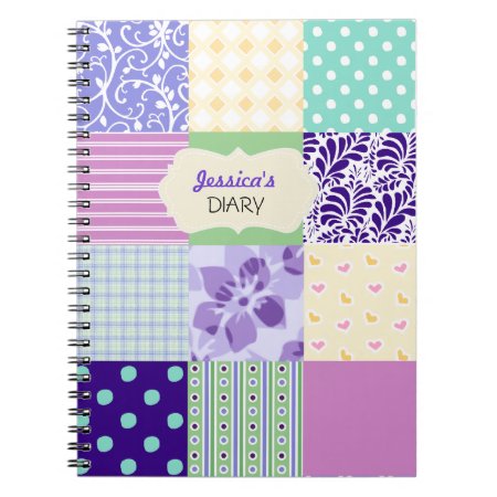 Pink, Purple And Green Personalized Girly Diary Notebook