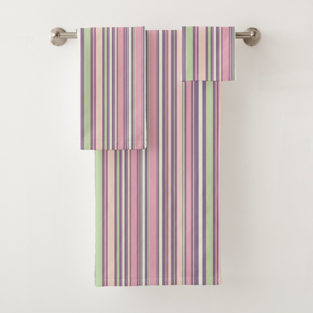 Pink, purple and Green Stripes bath towel set Zazzle