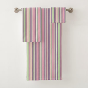 Pink, purple and Green Stripes bath towel set