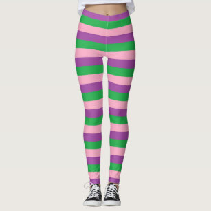 Women's Pink And Green Striped Leggings