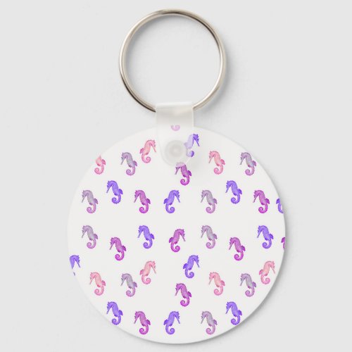 Pink Purple and Lilac Tiny Seahorses Pattern Keychain