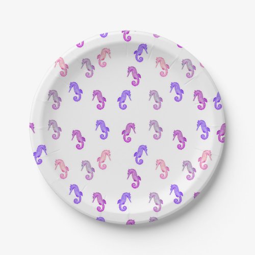 Pink Purple and Lilac Tiny Seahorses Pattern Paper Plates