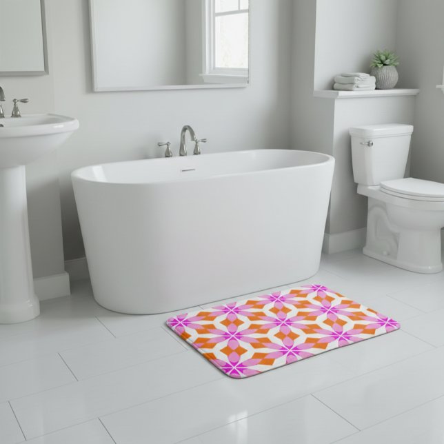 Pink Purple and Orange Floral Geometric Bath Mat (Creator Uploaded)