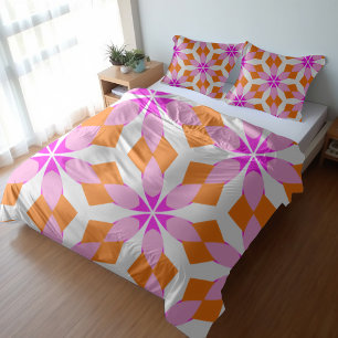 Pink Purple and Orange Floral Geometric Duvet Cover