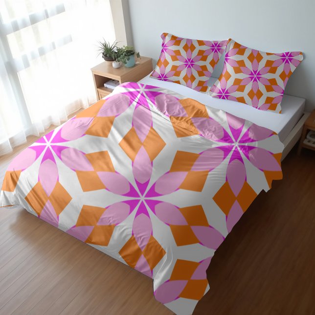 Pink Purple and Orange Floral Geometric Duvet Cover (Creator Uploaded)