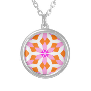 Pink Purple and Orange Floral Geometric Silver Plated Necklace