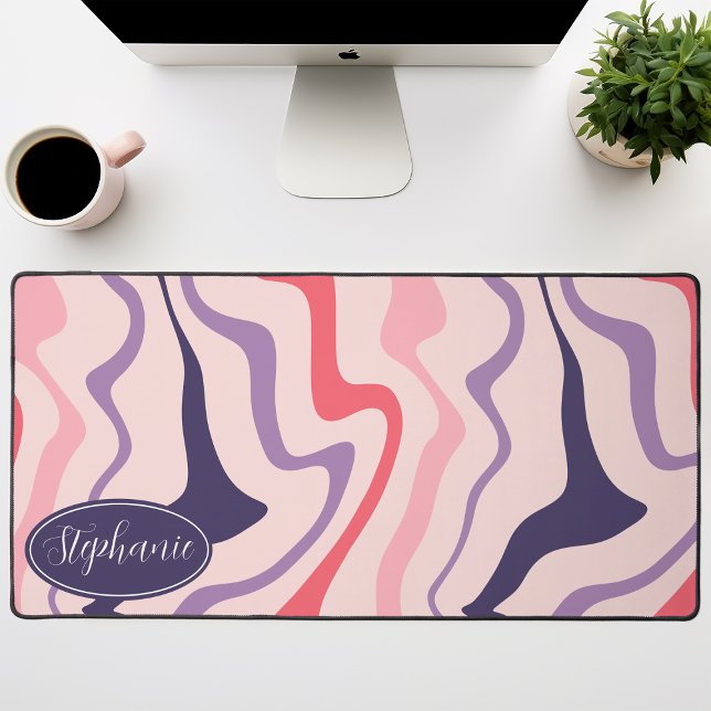 Pink, Purple, and Plum Retro Groovy Waves Desk Mat (Creator Uploaded)