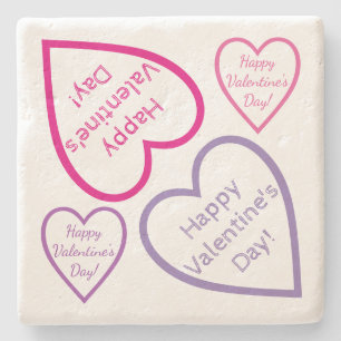 Pink Purple and Red Happy Valentine's Day Hearts Stone Coaster