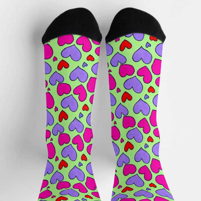 Pink, Purple and Red Heart Socks (Top)
