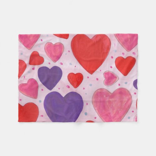 Pink Purple and Red Valentines Day Hearts Fleece Blanket