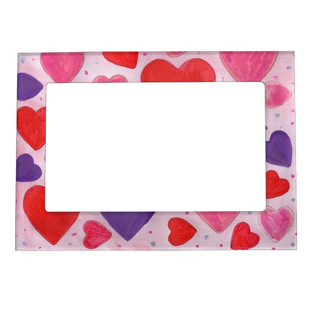 Pink Purple and Red Valentine's Day Hearts Magnetic Photo Frame (Front)