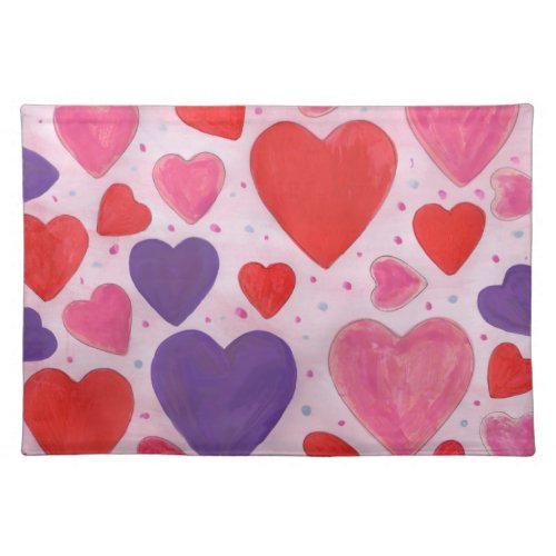Pink Purple and Red Valentines Day Hearts Pattern Cloth Placemat