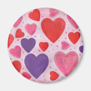 Pink Purple and Red Valentines Day Hearts Pattern Magnet